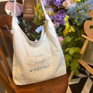 Large capacity canvas tote bag for women casual daily commuter shoulder bag with embroidery