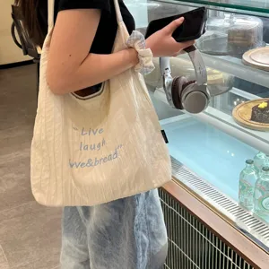 Large Capacity Canvas Tote Bag Women Fashion Casual Shoulder Bag Letter Embroidered Handbag Soft Commuter Bag
