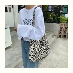 Leopardenmuster Canvas Umhängetasche, große Kapazität lässige Tragetasche für Damen.