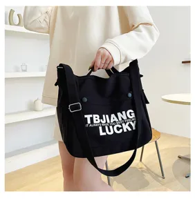 Black canvas shoulder tote bag large capacity casual crossbody handbag for women daily travel