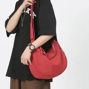 Red canvas shoulder bag casual hobo dumpling crossbody bag for women daily student use stylish