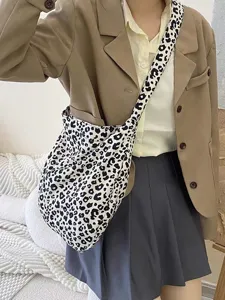 Leopardenmuster Canvas Umhängetasche, große Kapazität lässige Damen Beuteltasche.