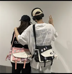 Borsa a tracolla in tela stile giapponese per uomo e donna, borsa casual alla moda.
