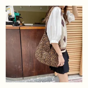 Leopardenmuster Canvas Umhängetasche, lässiger Shopper, große Freizeittasche für Damen.