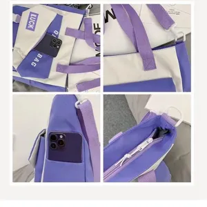 Canvas nylon shoulder tote bag large capacity purple casual student crossbody bag daily use