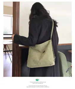 Sac bandoulière en toile velours côtelé style japonais grand cabas étudiant
