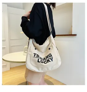 Large capacity canvas shoulder bag casual tote bag for women daily student commuting school use