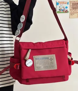 Casual large capacity canvas messenger bag vintage style crossbody student book bag detail