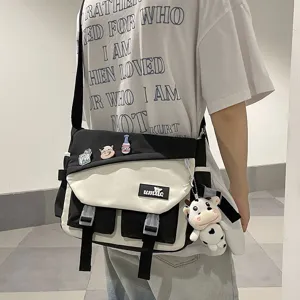 Borsa a Tracolla in Tela di Grande Capacità Unisex Blocco di Colore Borsa a Tracolla Casual Studente Messenger Borsa da Lavoro