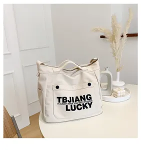 Women canvas shoulder tote bag large capacity casual crossbody handbag with letter print stylish