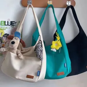 Japanese Harajuku Canvas Crossbody Bag Unisex Casual Student Shoulder Bag Embroidered Planet Hobo Bag
