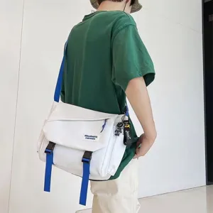 Casual canvas messenger bag for daily commute, spacious crossbody backpack for students.