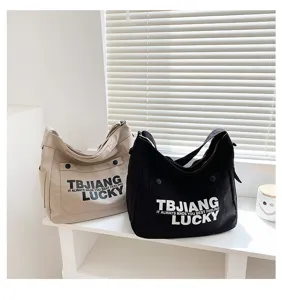 Canvas shoulder tote bag casual large capacity crossbody student school bag stylish handbag