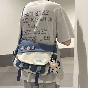 Borsa a tracolla in tela alla moda per uomo e donna, borsa crossbody colorblock capiente.