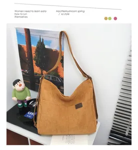 Sac à bandoulière en velours côtelé japonais grande capacité cabas convertible