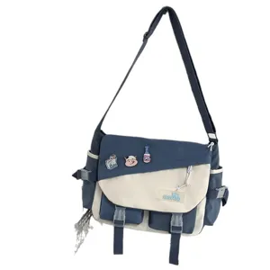 Borsa a tracolla casual in tela bicolore, borsa crossbody streetwear multitasche pratica per studenti.