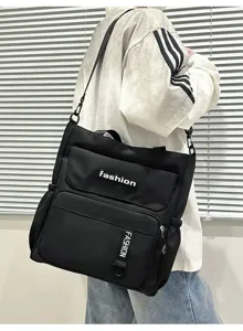 Casual black canvas shoulder bag crossbody multi-pocket design detail view stylish everyday.