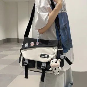 Modische japanische Canvas Umhängetasche, große Kapazität Freizeittasche Schultertasche.