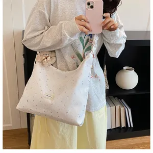 Sweet large capacity starry print tote bag, casual lazy style chic shoulder bag for women.