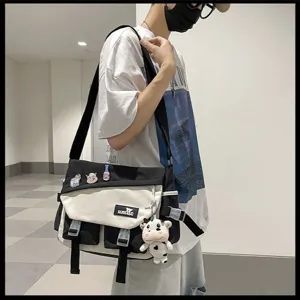 Segeltuch Umhängetasche für Damen und Herren, farbblockierte Streetwear Schultertasche groß.