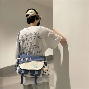 Japanischer Stil Farbblock Umhängetasche Canvas lässige große Kapazität Schultertasche Neu
