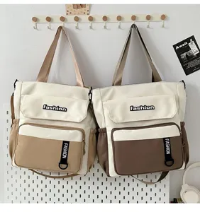 Canvas shoulder tote bag, large capacity casual crossbody handbag with multi-pockets for daily use.