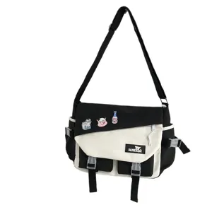 Japanischer Stil Farbblock Segeltuch Umhängetasche für Damen und Herren, große Freizeittasche.