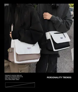 Korean style nylon messenger bag large capacity casual shoulder bag with contrasting flap design