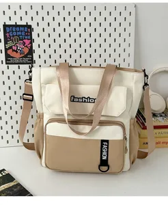 Large capacity canvas tote shoulder bag casual crossbody handbag for women khaki color