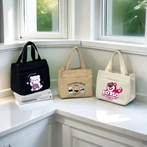 Borsa tote in tela casual con simpatiche stampe di orsetti, borsetta colorata giornaliera.
