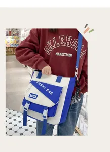 Vue détaillée du sac à bandoulière en toile élégant avec multiples poches et sangles solides.