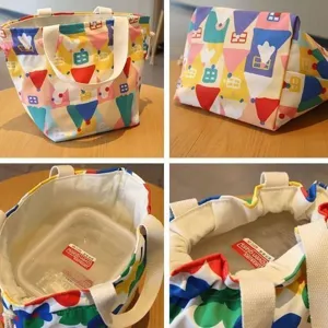 Sac à lunch bento en toile imperméable avec cordon et joli imprimé maison coloré pour le travail