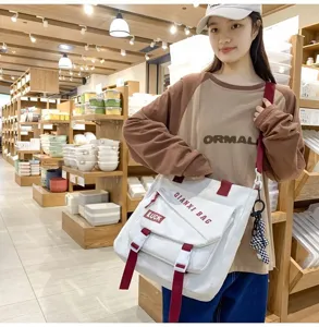 Sac à dos en toile pour femme, style minimaliste japonais, cartable colorblock pour filles.