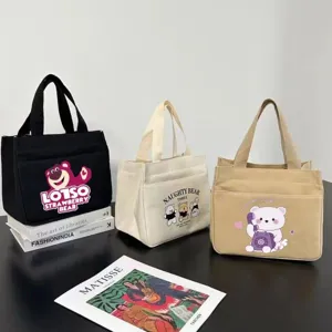 Borsa tote in tela grazioso stampa orso cartone animato borsa casual grande capacità