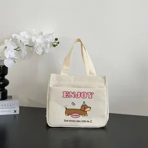 Borsa tote in tela simpatico stampa bassotto borsa casual stile neutro borsa da spesa quotidiana