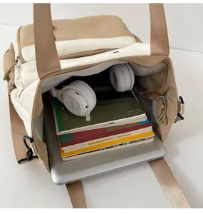 Large capacity canvas shoulder messenger bag, casual student crossbody bag for daily use.