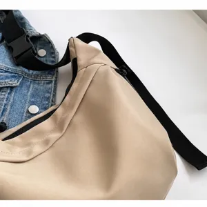 Nylon crossbody bag for women, casual daily dumpling shoulder bag with wide strap, khaki.