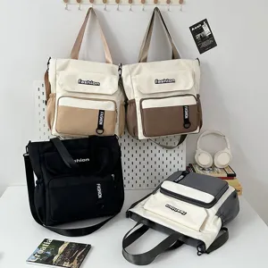 Large capacity canvas shoulder messenger bag casual multi-pocket student tote handbag