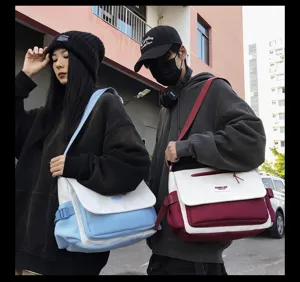 Korean style nylon messenger bag with large capacity for casual student daily use.