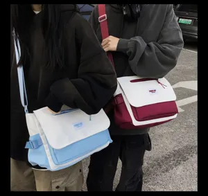 Korean style nylon messenger bag detail showing casual crossbody design and large capacity.