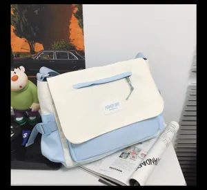 Korean style nylon crossbody messenger bag for students, casual large capacity shoulder bag.