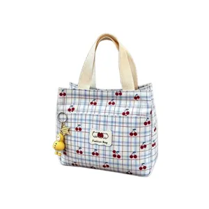 Bellissima borsa cosmetica a quadri con ciliegie, borsa grande, organizer per trucco.
