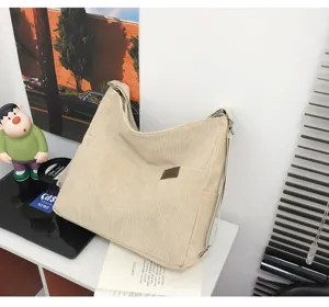 Sac à bandoulière en velours côtelé grande capacité sac cabas rétro étudiant quotidien