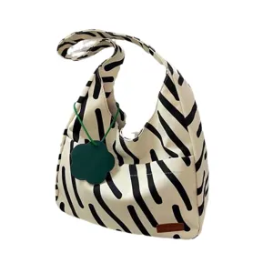 Canvas shoulder bag for women, black and white abstract pattern hobo streetwear handbag.