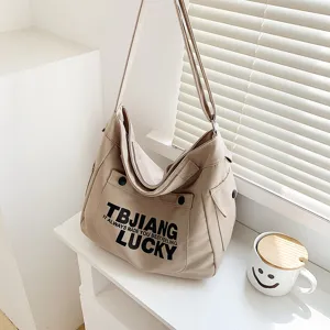 Casual canvas shoulder bag for women, large capacity tote bag, stylish student messenger bag