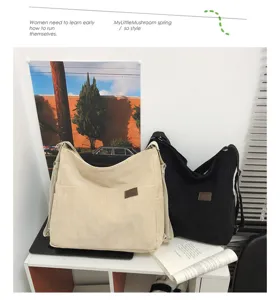 Sac à bandoulière en toile velours côtelé japonais, fourre-tout grand format polyvalent.