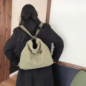 Sac a dos de loisir en velours cotele vert pour femmes, grand sac d'ecole multifonctionnel.