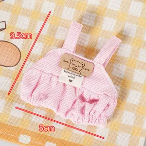 Salopetta waffle rosa per bambola da 10cm vestiti e accessori di dettaglio in peluche
