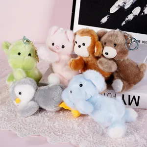 Cute plush animal keychain set, soft stuffed doll pendant for bags and lovely desk decor.