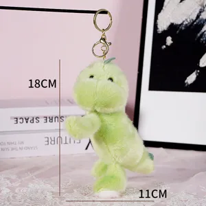 Cute green dinosaur plush keychain fluffy doll toy bag pendant cute accessories fluffy charm gift